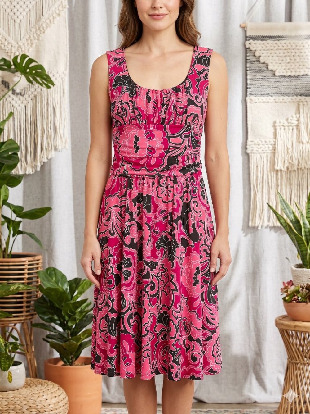Maggy London Polyester Spandex Floral Ruffled Neck Dress